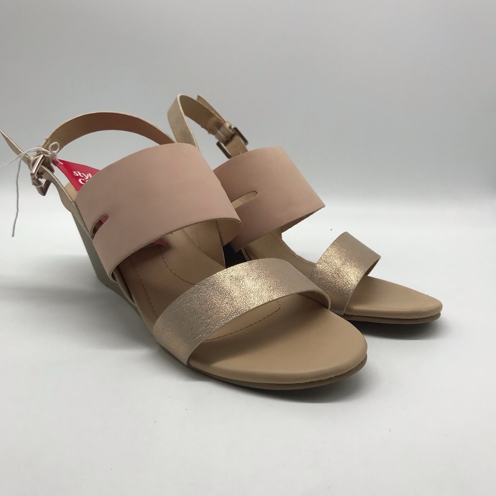 Women's Elastic Ankle Strap Low Wedge Sandals - Picture 2 of 4